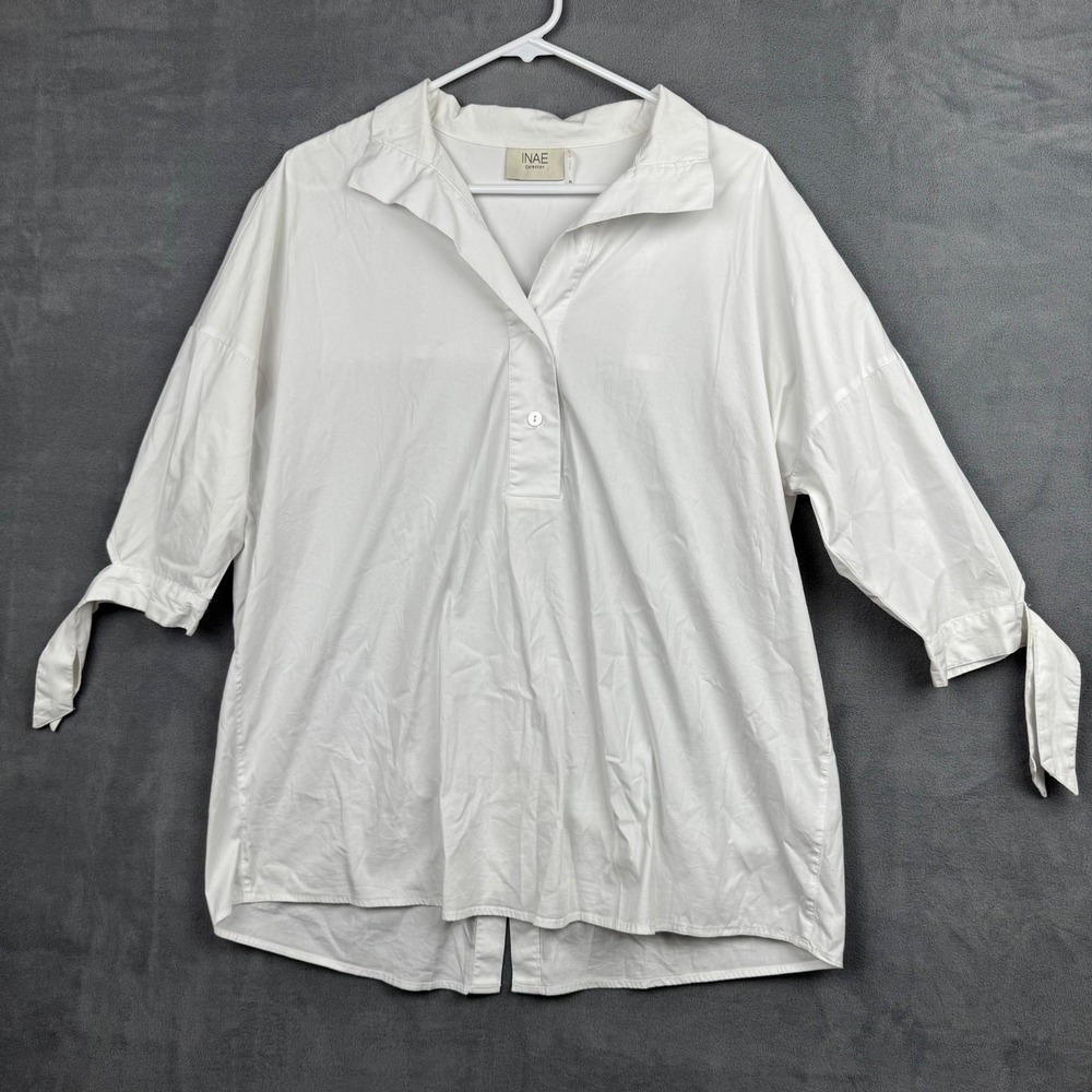 INAE Collection White Button Front‎ Tie Sleeve Oversized Tunic Shirt Top XS
